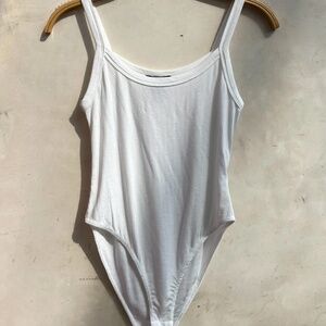 PUBLIK Collection Pamela Ribbed White Bodysuit Tank Top sz M USA Made
